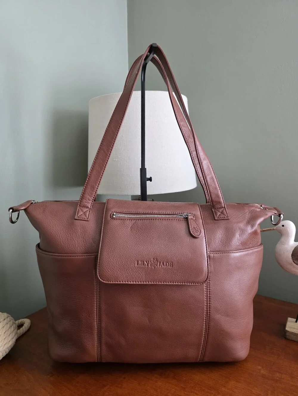 Lily Jade Madeline Leather Convertible Backpack Tote Brown Crossbody Diaper Bag